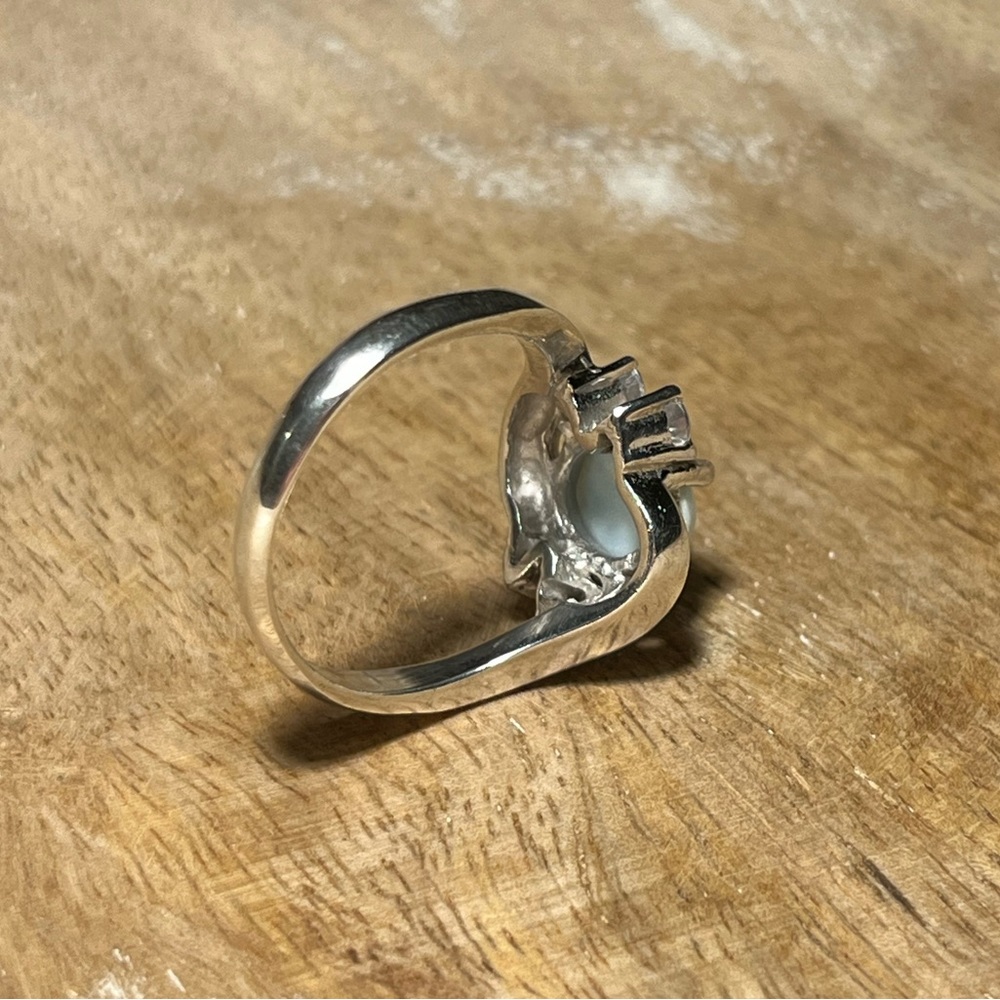 Vintage Larimar & CZ 925 Sterling Silver Ring - Picture 10 of 12